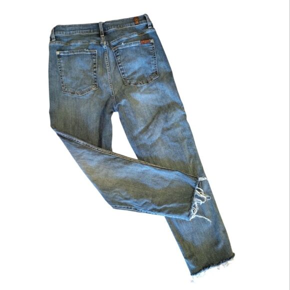 7 For All Mankind b(air) Edie High Waist Straight Leg Frayed Hem Jeans Size 31 - Picture 6 of 15
